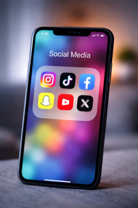 smartphone showing social media icons