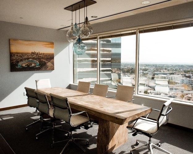 Office room with a city-view window