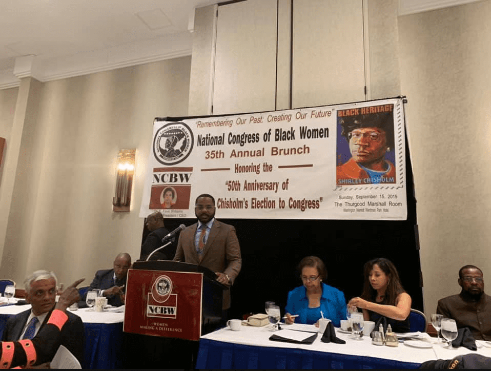 Attorney Watson speaking at the National Congress of Black Women 35th Annual Brunch, honoring the 50th anniversary of Chisholm's Election to Congress
